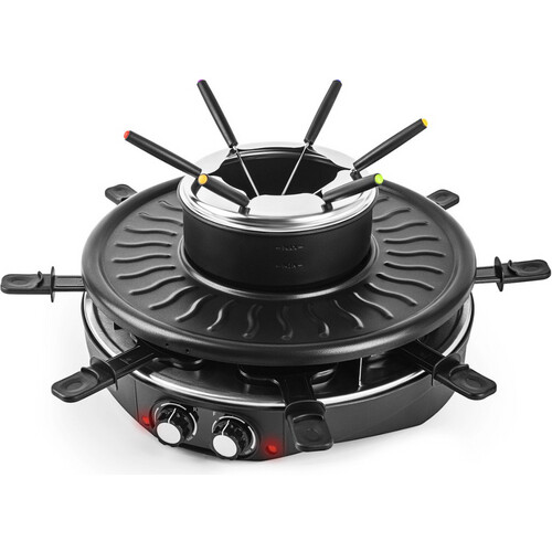 Tweedekans Saaf – Gourmetstel & Fondueset 2-in-1 – 1.8 l – Zwart Metaal – 1800W met Regelbare Thermostaat – Voor 8 Personen – Inclusief Accessoires – Gezellig Tafelen Tweedehands