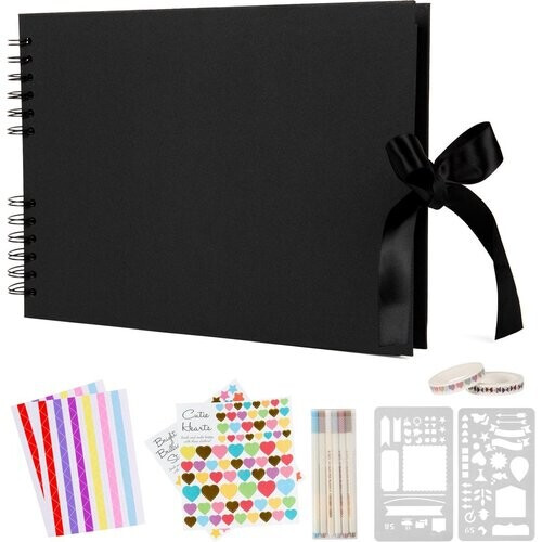 Tweedekans Saaf Scrapbook set - Incl. accessoires - Scrapbooking Plakboek - Fotoboek / Gastenboek - Zwart Tweedehands