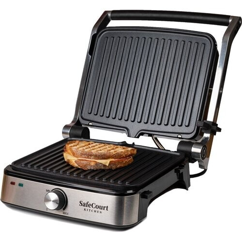 Tweedekans Safecourt Kitchen Contactgrill - CG200 - Compact - Uitneembare Platen - PFAS-vrij - Zilver Tweedehands