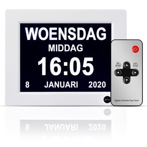 Tweedekans SafeLife Dementieklok XL - Digitale kalenderklok met datum en dag - Medicijnwekker, Alarmfunctie & Fotolijstfunctie - Alzheimerklok / Seniorenklok Tweedehands