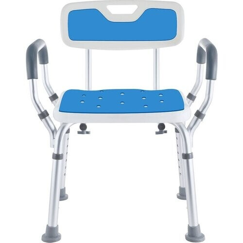 Tweedekans SafeAge – Douchestoel Met Rugleuning – In 6 Hoogtes Verstelbaar & Anti-slip Poten – Voorzien Van Gevoerd Zitvlak En Afneembare Armleuningen – Voor Ouderen En Revalidatie – Wit Aluminium Tweedehands