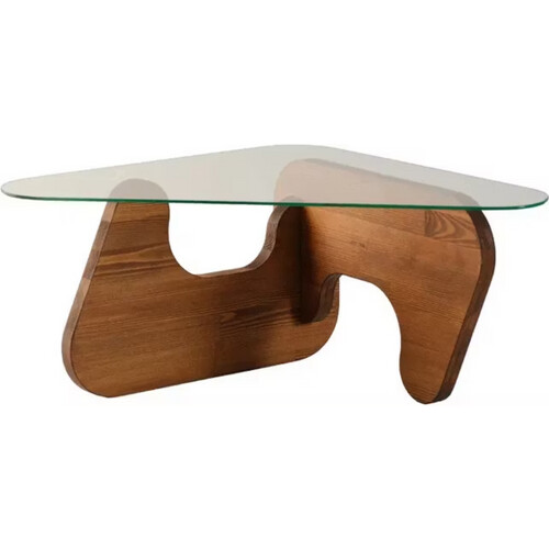 Tweedekans Salontafel - Gehard glas - Massief hout - Kastanjekleur – Freya Chesnut Forme XL Tweedehands