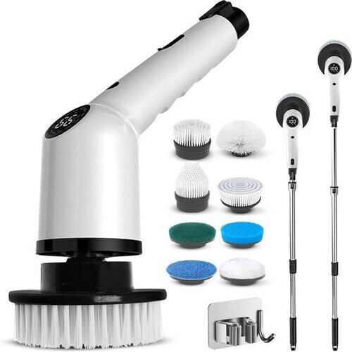 Tweedekans Samako Elektrische Schoonmaakborstel - Elektrische Schrobber - IPX6 waterdichte Schrobborstel met steel - 9 opzetstukken - Poetsmachine - Schrobmachine Tweedehands