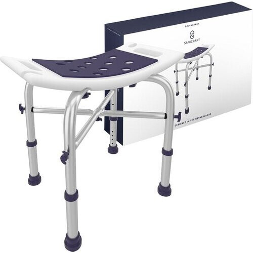 Tweedekans Sanicraft® Douchekruk - Verstelbaar Douchekrukje met Zitkussen - Handgrepen, Douchekophouder & Anti-Slip Poten - Roestvrij - 120kg Draagkracht Tweedehands