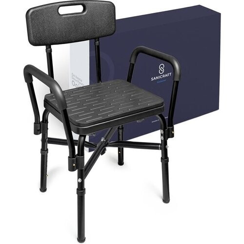 Tweedekans Sanicraft® Douchestoel - Douchekruk met Armleuning & Douchekophouder - Stoel & Kruk in 1 - Verstelbare Hoogte - Anti-Slip Poten - Zwart Tweedehands