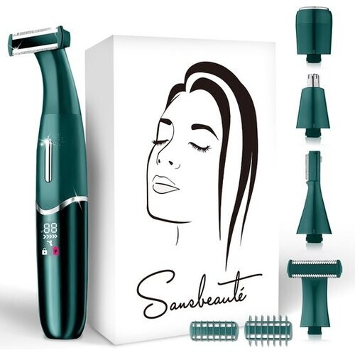 Tweedekans Sansbeauté - 4-in-1 Bikinitrimmer & Ladyshave - Compact - Classic Green ABS - Voor Gezicht, Benen & Bikinilijn - Draadloos & Oplaadbaar - Pijnloze Ontharing Tweedehands