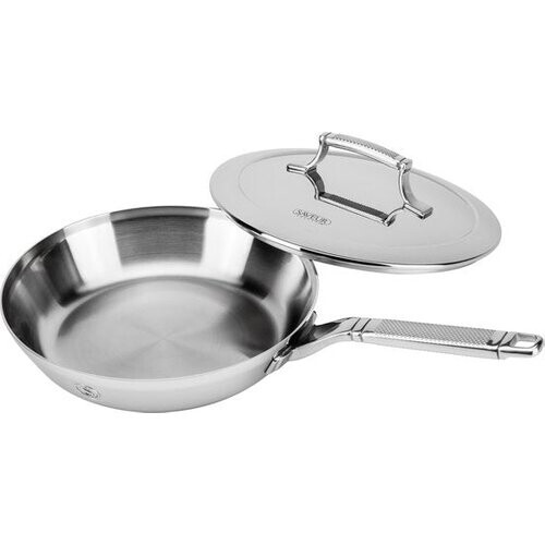 Tweedekans Saveur Selects – Voyage serie - Koekenpan - 25 cm - pfas vrij Koekenpan – koekenpan inductie - met deksel - Geschikt voor Inductie en alle andere warmtebronnen - Ovenbestendig tot 260°C – Vaatwasserbestendig - Teflon vrij - Triply RVS Tweedehands