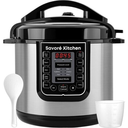 Tweedekans Savoré Kitchen Pressure Cooker 6L – Tot 6 Pers. – PFAS-vrij – 29 × 33,5 cm – Snelkookpan, Rijstkoker, Slowcooker, Stomer, Sous-vide & Multicooker Tweedehands