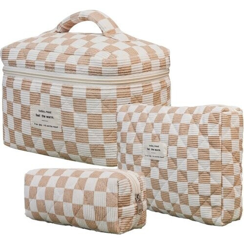 Tweedekans SC Travel Essentials - 3-delige Make-up Tas Set - Eco-vriendelijk Katoen - Gewatteerde Gebloemde Organizers - Ruim, Duurzaam en Ideaal voor Reizen Tweedehands