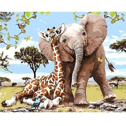 Tweedekans Schilderen op Nummer Set 40x50 cm – Olifant & Giraf – DIY Canvas Schilderij – Creatieve Hobby & Wanddecoratie Tweedehands
