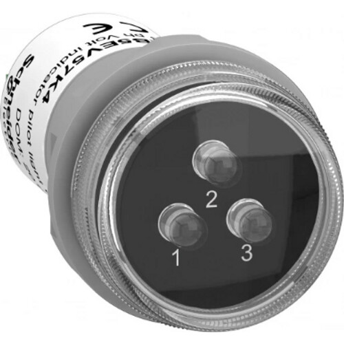 Tweedekans Schneider Electric Harmony XB5EV57K4 Signaallamp – 3-kleurige LED (rood/geel/groen) – Ø31 mm – Chroom/kunststof – IP67 – AC Tweedehands