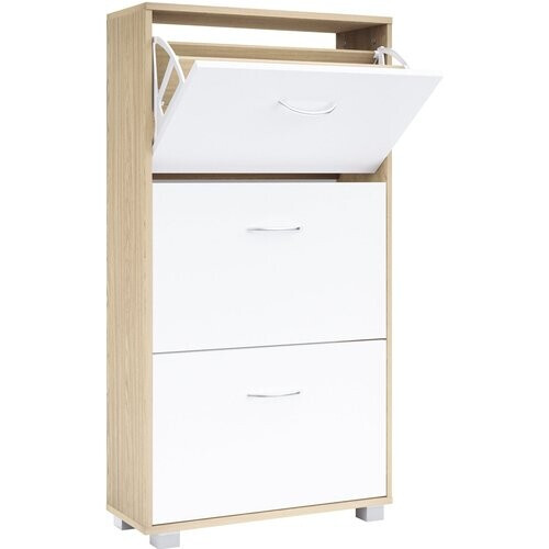 Tweedekans Schoenenkast - 3 Kleppen - 115x60x24cm - 18 Paar Schoenen - Eiken/Wit Tweedehands