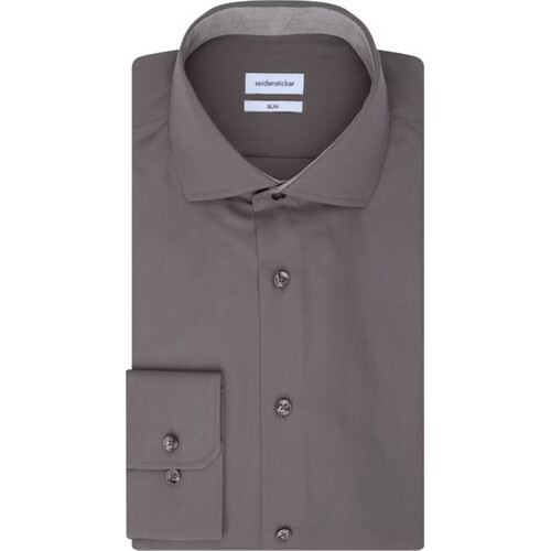 Tweedekans Seidensticker – Business Shirt – Maat 41 & Spread Kent Kraag – Voorzien Van Strijkvrije Afwerking En Verstelbare Manchetten – Voor Formele En Zakelijke Gelegenheden – Antraciet Katoen Tweedehands