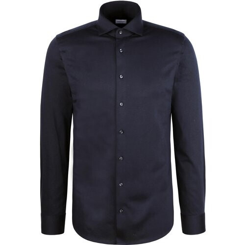 Tweedekans Seidensticker Overhemd - Heren - SlimFit - Jersey - Kentkraag - LangeMouw - 42 - Donkerblauw Tweedehands
