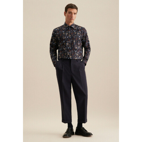 Tweedekans Seidensticker Regular Fit Overhemd – Marine Bedrukt – Twill – Zaken Kent – Maat 45 Tweedehands