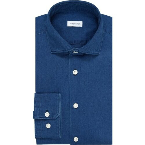 Tweedekans Seidensticker regular fit overhemd - twill - blauw - Strijkvrij - Boordmaat: 42 Tweedehands