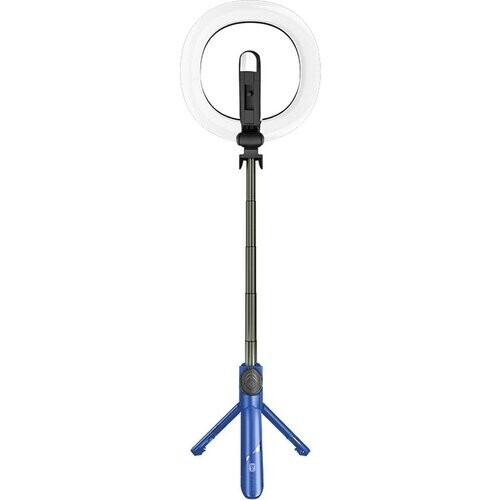 Tweedekans Selfiestick 3 in 1 - Blauw - Selfie Ring Light met Statief Smartphone - Selfie Stick Tripod - Ringlamp met Afstandsbediening - 9 lichtstanden - Ringlamp met Statief Tweedehands