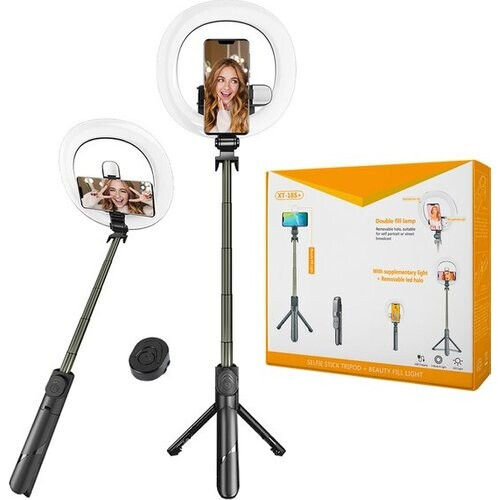 Tweedekans Selfiestick 3 in 1 - Selfie Ring Light met Statief Smartphone - Selfie Stick Tripod - Ringlamp met Afstandsbediening - 9 lichtstanden - Ringlamp met Statief Tweedehands