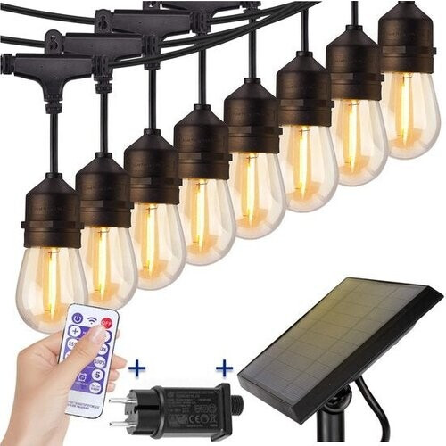 Tweedekans SHINE Lichtsnoer Buiten – Solar Prikkabel – Vintage Classic LED Slinger – 15m – Afstandsbediening Tweedehands