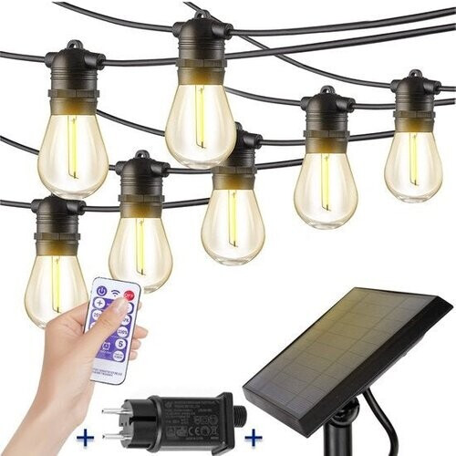 Tweedekans SHINE Lichtsnoer Buiten – Solar LED Prikkabel – 15 Meter – Vintage Sfeerverlichting – Afstandsbediening Tweedehands