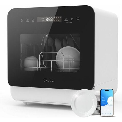 Tweedekans Skoov Mini Vaatwasser met waterreservoir - 5 couverts - 6 wasprogramma's - 45cm - Kleine smalle vrijstaande afwasmachine - Camping - Wit Tweedehands