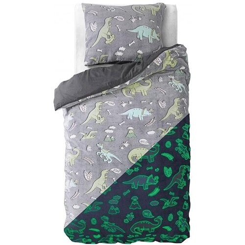 Tweedekans Sleeptime Glow in the Dark Dinosaurs Dekbedovertrek - 140x200/220 + 1 kussensloop 60x70 - Grijs Tweedehands