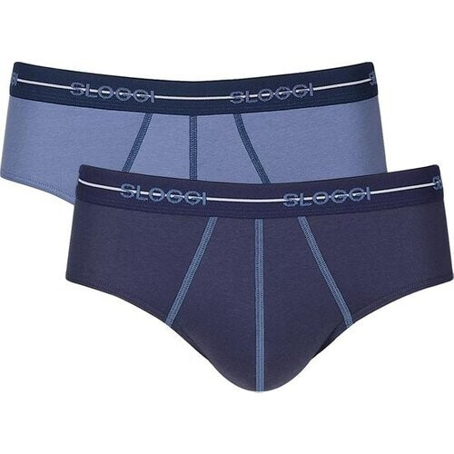 Tweedekans Sloggi Start Midi 2-Pack Slip - Heren - Katoen/Elastaan - Regular Waist - Elastische Band - Blauw/Multi - Maat M Tweedehands