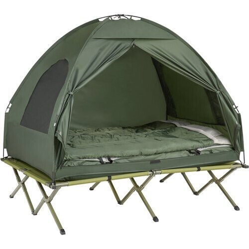 Tweedekans SoBuy 2-Persoonstent op verhoging met luchtmatras - Max. 300 kg - 193 x 145 x 188 cm - Groen Tweedehands