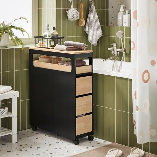 Tweedekans SoBuy Archiefkast - BZR54-SCH - MDF & Bamboe - Tot. 40kg - 24x82x65cm - Zwart Tweedehands