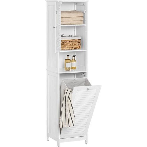 Tweedekans SoBuy Badkamer Kolomkast - 1 Deurs - 1 Uitneembare Wasmand - 40 x 38 x 170 cm - Wit Tweedehands