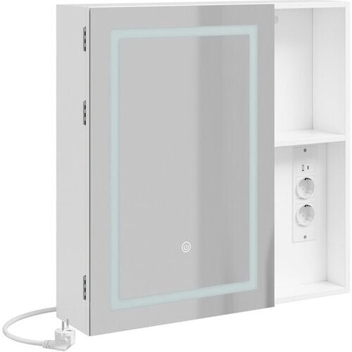 Tweedekans SoBuy Badkamer Spiegelkast met LED – 2 Stopcontacten & USB – 60 x 15,5 x 60 cm – Wit Tweedehands