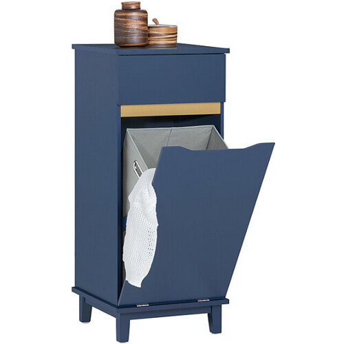 Tweedekans SoBuy Badkamerkast met 1 lade - Incl. 1 uitneembare wasmand - 40x40x96 cm - Max. 25Kg - Blauw Tweedehands