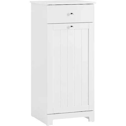 Tweedekans Sobuy Badkamerkast Wasmandkast – Voorzien Van 1 Uitneembare Wasmand En 1 Deur En 1 Schuiflade – Voor Badkamer En Wasruimte – Wit Gelakt Mdf – 40 x 38 x 90 cm Tweedehands