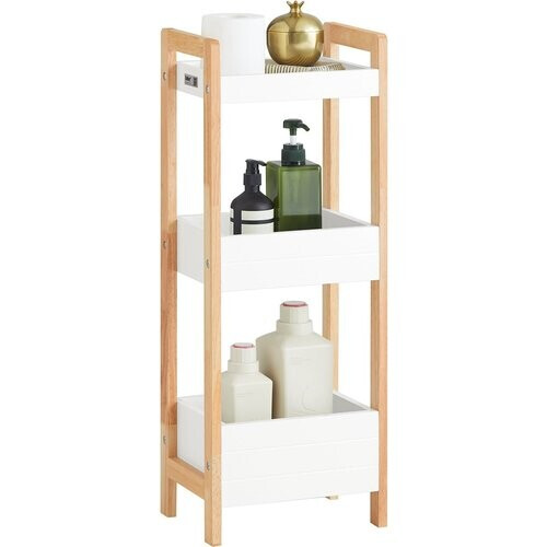 Tweedekans SoBuy Badkamerkastje met 3 Vakken - 28x74x20 cm - Hout/Wit Tweedehands