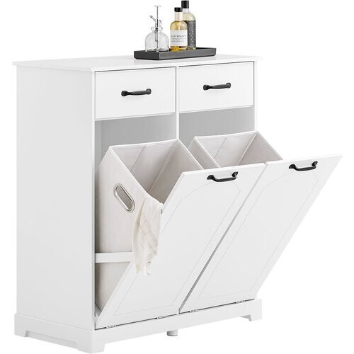 Tweedekans sobuy badkamermeubel BZR208-W - wit - 79,5 × 38 × 90 cm - kast met 2 afneembare wasmanden en laden Tweedehands