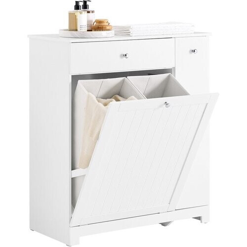 Tweedekans SoBuy Badkamermeubel met Wasmand, Lade en Schuifvak – 78 x 38 x 90,3 cm – Waterdicht & Functioneel – Landelijk Design – Wit Tweedehands