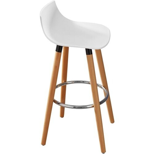 Tweedekans SoBuy Barkruk FST86-W - Met Rugleuning en Voetensteun - 41 x 41 x 84 cm - Wit Tweedehands