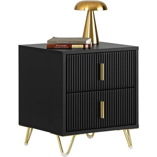 Tweedekans SoBuy Bijzetkastje - Nachtkastje met 2 uitschuifbare lades - Max. 25KG - 30 x 40 x 47 cm - Zwart/Goud Tweedehands