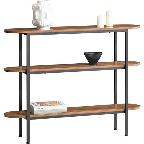 Tweedekans SoBuy Bijzettafel met 3 planken - Max. 60 kg - Modern - 110 x 25 x 86 cm - Bruin/ Zwart Tweedehands