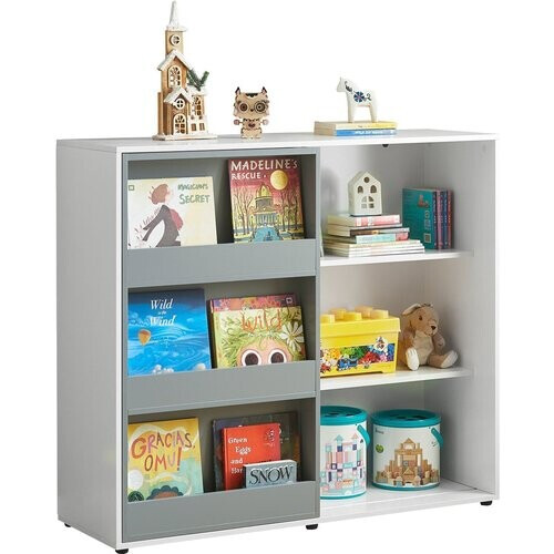 Tweedekans SoBuy Boekenkast voor Kinderen - Max. 95 kg - 119 x 39 x 116 cm - Wit / Grijs Tweedehands