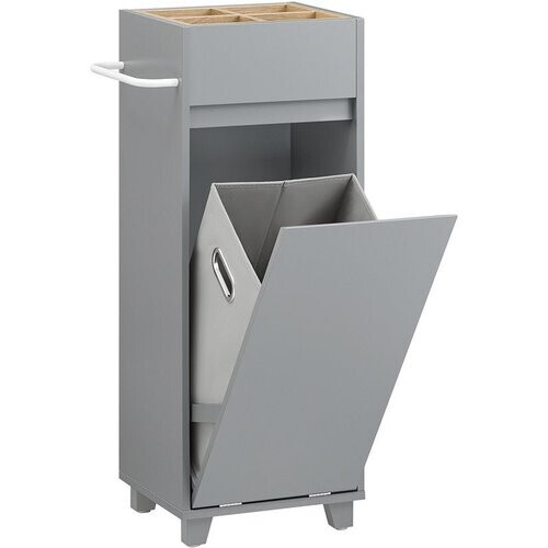 Tweedekans SoBuy BZR159-DG Waskast - Grijs Houten Onderkast met Wasmand & Vakken Tweedehands