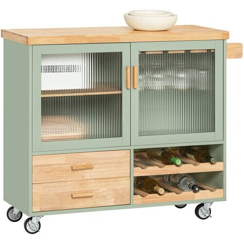 Tweedekans SoBuy - Centraal Keukeneiland - Bamboe hout - 109 x 38 x 92 cm - Groen Tweedehands