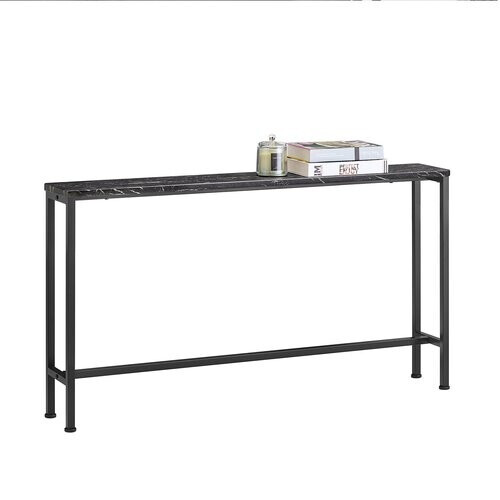 Tweedekans Sobuy Consoletafel FSB19 SCH Bijzettafel – 120 cm Lengte Met Marmerlook Blad En Zwart Metalen Frame En Vloerbeschermers – Voor Hal En Woonkamer – Hout En Metaal – 120 x 20 x 65 cm Tweedehands