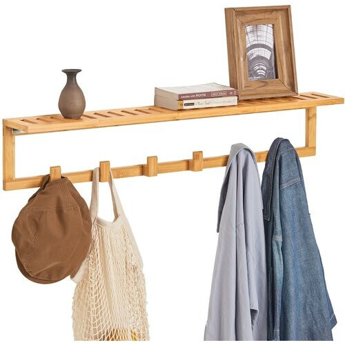 Tweedekans SoBuy FHK06-N Kapstok met Wandplank - 6 Haken - 90x12,5x16,5 cm - Bamboe Tweedehands