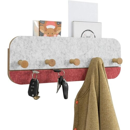 Tweedekans SoBuy FHK16-R Wandkapstok – 5 Haken – Bamboe & Vilt – 55 x 3 x 19 cm – Rood Tweedehands