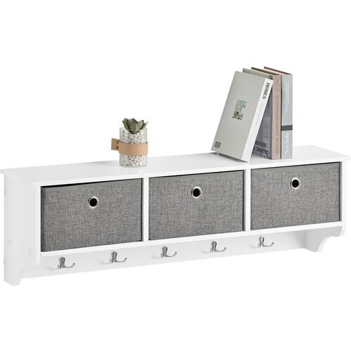 Tweedekans SoBuy FRG282-W Kapstok Met Wandplank - 3 Linnen Mandjes - Wit - 100x20x30 cm - Hout Tweedehands