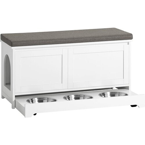 Tweedekans SoBuy FSR136-W Kattenhuis - Katten Bench - Kattenbak Kast - Kattenbakkast - Schoenenbank - Schoenenrek - Schoenenkruk - 90x36x44cm - Wit Tweedehands