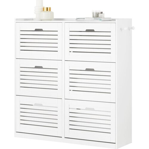 Tweedekans SoBuy FSR145-W Schoenenkast Met 6 Kleppen, Schoenencommode Met 2 Haken, Schoenenrek, Schoenenkist, Gangkast Tweedehands