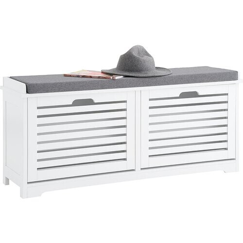 Tweedekans SoBuy FSR184-W – Stijlvolle Schoenenbank met Zitkussen en 2 Kleppen – Compact en Comfortabel - Wit Tweedehands