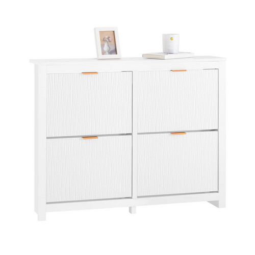 Tweedekans SoBuy FSR186-II-W Schoenenkast – Smalle Opbergkast met 4 Kleppen, Compact en Ruimtebesparend voor Hal en Woonkamer – 104x23x82 cm – Wit Tweedehands